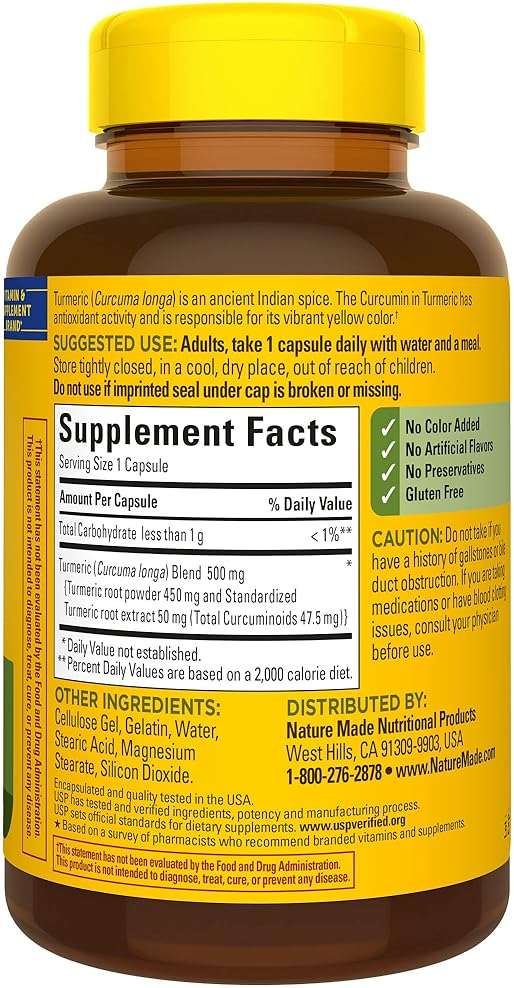 Nature Made Turmeric Curcumin 500 mg, Turmeric Curcumin Supplement for Antioxidant Support, Herbal Supplements, 120 Capsules, 120 Day Supply - Image 9