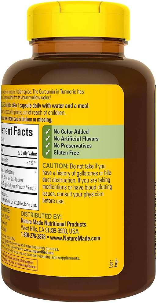 Nature Made Turmeric Curcumin 500 mg, Turmeric Curcumin Supplement for Antioxidant Support, Herbal Supplements, 120 Capsules, 120 Day Supply - Image 10