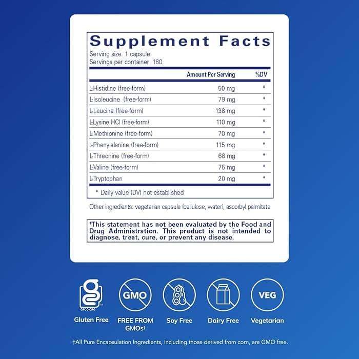 Pure Encapsulations Essential Amino Acids - Muscle Recovery Support & Health* - with Leucine, Threonine & Tryptophan - 180 Capsules - Image 2
