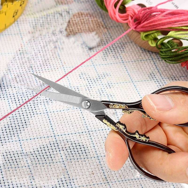 BIHRTC 4.33 Inches Vintage European Style Stainless Steel Auspicious Clouds Scissors for Needlework, Embroidery, Sewing, Craft, Art Work & Everyday Use (Black) - Image 2