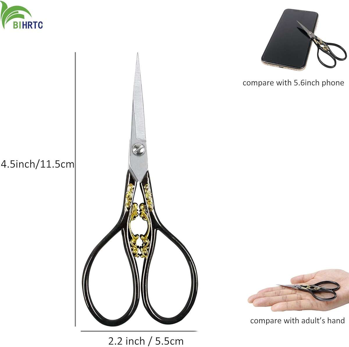 BIHRTC 4.33 Inches Vintage European Style Stainless Steel Auspicious Clouds Scissors for Needlework, Embroidery, Sewing, Craft, Art Work & Everyday Use (Black) - Image 3