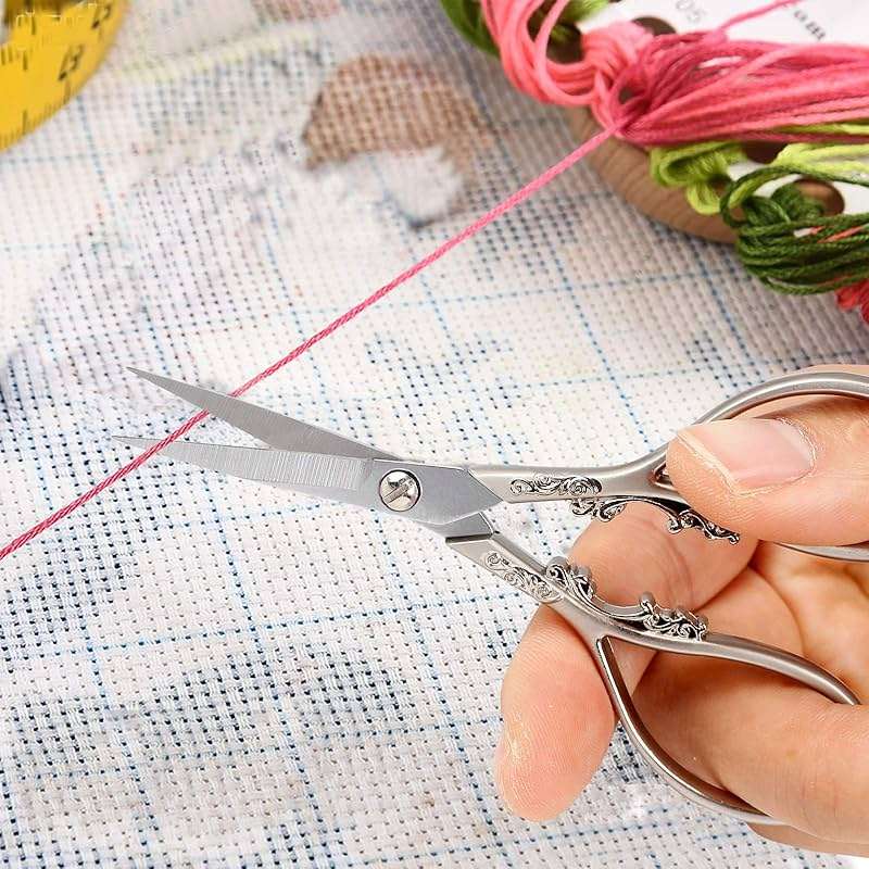 BIHRTC 4.33 Inches Vintage European Style Stainless Steel Auspicious Clouds Scissors for Needlework, Embroidery, Sewing, Craft, Art Work & Everyday Use (Light Grey) - Image 2