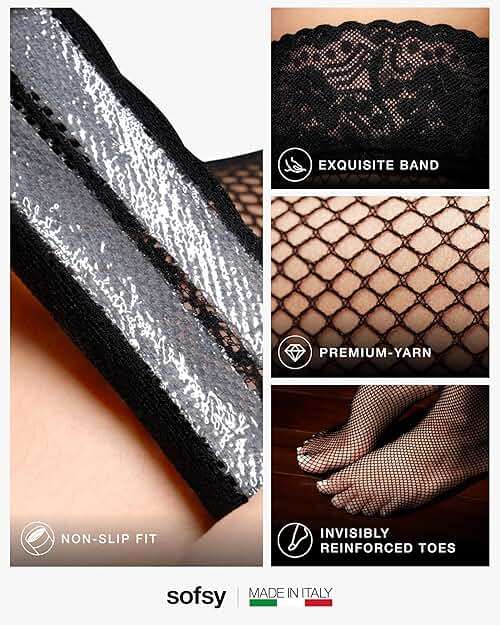 sofsy 10-Year Hosiery Craftsmanship - Italian-Made Fishnet Stockings for Women | Soft Dual Silicone Lace Top Thigh Highs - Image 4