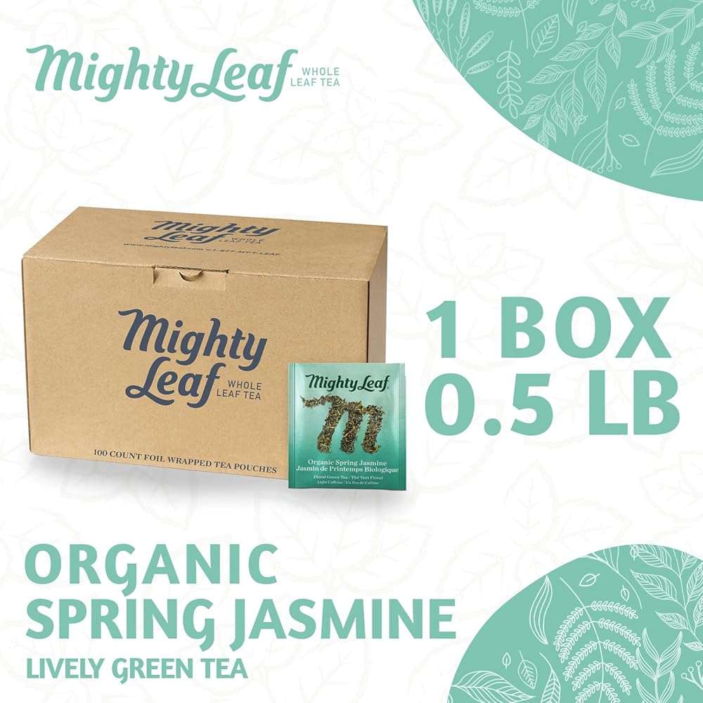 Mighty Leaf Spring Jasmine Green Tea - Premium - Foil Wrapped for Freshn - 100 Count Tea Pouches - Premium Green Tea with Rich Flavor - Individually Wrapped Tea Bags - Image 2