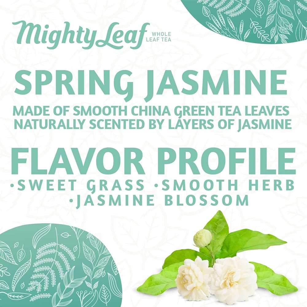 Mighty Leaf Spring Jasmine Green Tea - Premium - Foil Wrapped for Freshn - 100 Count Tea Pouches - Premium Green Tea with Rich Flavor - Individually Wrapped Tea Bags - Image 4