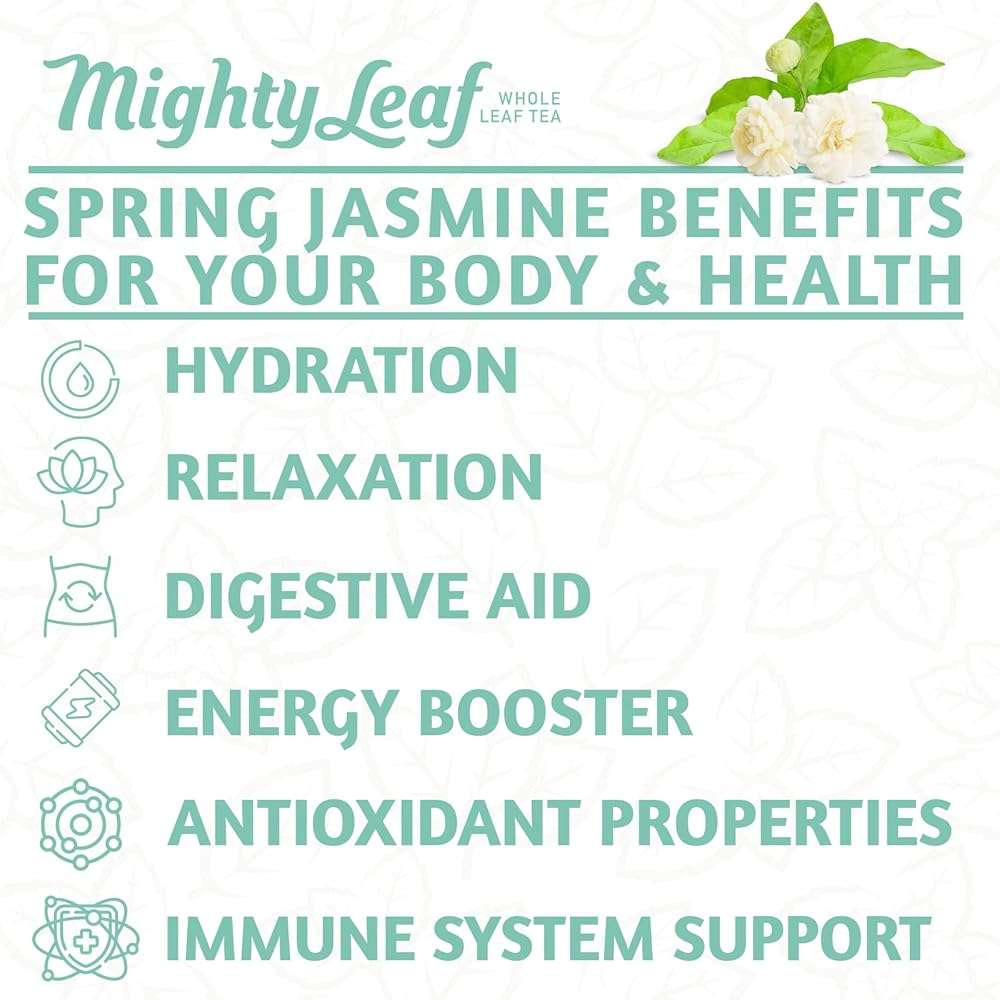 Mighty Leaf Spring Jasmine Green Tea - Premium - Foil Wrapped for Freshn - 100 Count Tea Pouches - Premium Green Tea with Rich Flavor - Individually Wrapped Tea Bags - Image 5