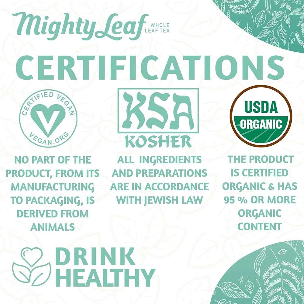 Mighty Leaf Spring Jasmine Green Tea - Premium - Foil Wrapped for Freshn - 100 Count Tea Pouches - Premium Green Tea with Rich Flavor - Individually Wrapped Tea Bags - Image 6
