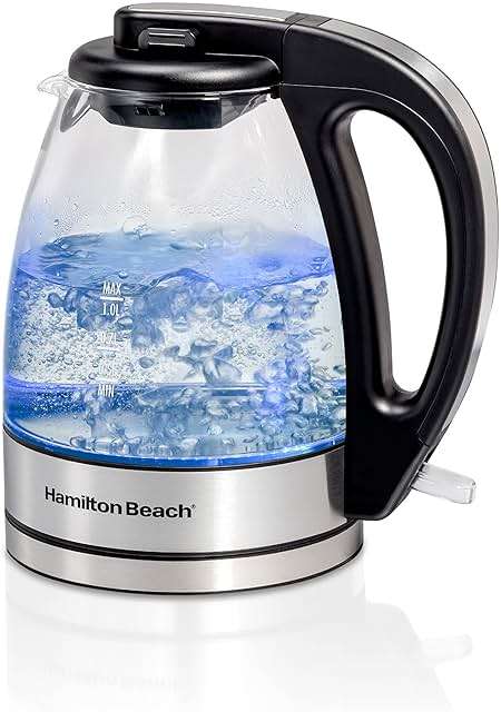 Hamilton Beach Glass Electric Tea Kettle, Water Boiler & Heater, 1 Liter, 1500 Watts for Fast Boiling, BPA Free, Cordless Serving, Auto-Shutoff & Boil-Dry Protection, Soft Blue LED (40930) - Image 1