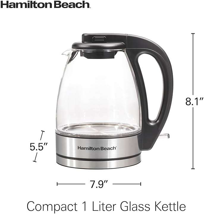 Hamilton Beach Glass Electric Tea Kettle, Water Boiler & Heater, 1 Liter, 1500 Watts for Fast Boiling, BPA Free, Cordless Serving, Auto-Shutoff & Boil-Dry Protection, Soft Blue LED (40930) - Image 2