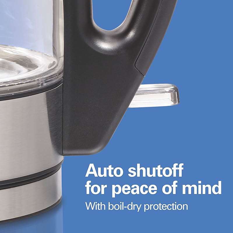 Hamilton Beach Glass Electric Tea Kettle, Water Boiler & Heater, 1 Liter, 1500 Watts for Fast Boiling, BPA Free, Cordless Serving, Auto-Shutoff & Boil-Dry Protection, Soft Blue LED (40930) - Image 5