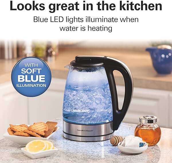 Hamilton Beach Glass Electric Tea Kettle, Water Boiler & Heater, 1 Liter, 1500 Watts for Fast Boiling, BPA Free, Cordless Serving, Auto-Shutoff & Boil-Dry Protection, Soft Blue LED (40930) - Image 6
