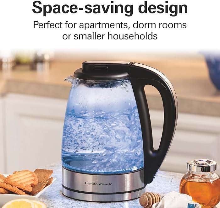 Hamilton Beach Glass Electric Tea Kettle, Water Boiler & Heater, 1 Liter, 1500 Watts for Fast Boiling, BPA Free, Cordless Serving, Auto-Shutoff & Boil-Dry Protection, Soft Blue LED (40930) - Image 8