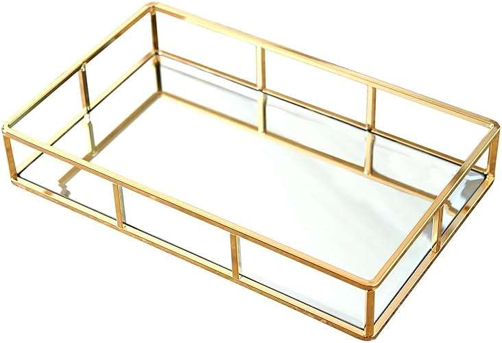 PuTwo Tray Mirror, Gold Dresser Ornate Tray Metal Decorative Tray Jewelry Perfume Organizer Makeup Tray for Vanity, Dresser, Bathroom, Bedroom | Gold Tray Jewelry Perfume Organizer Makeup Tray for Vanity Dresser Bathroom Bedroom - Image 1