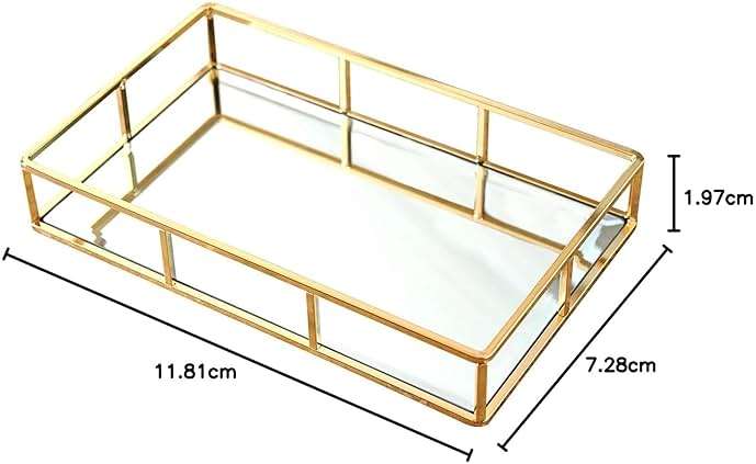 PuTwo Tray Mirror, Gold Dresser Ornate Tray Metal Decorative Tray Jewelry Perfume Organizer Makeup Tray for Vanity, Dresser, Bathroom, Bedroom | Gold Tray Jewelry Perfume Organizer Makeup Tray for Vanity Dresser Bathroom Bedroom - Image 3