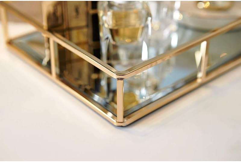 PuTwo Tray Mirror, Gold Dresser Ornate Tray Metal Decorative Tray Jewelry Perfume Organizer Makeup Tray for Vanity, Dresser, Bathroom, Bedroom | Gold Tray Jewelry Perfume Organizer Makeup Tray for Vanity Dresser Bathroom Bedroom - Image 6