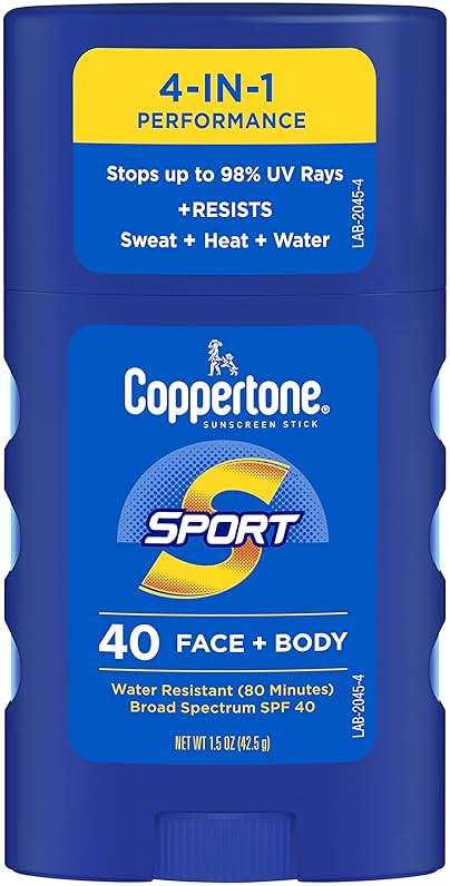 Coppertone Sport Sunscreen Stick SPF 40, Stick Sunscreen for Face and Body, Water Resistant, Travel Size, 1.5 Oz - Image 1
