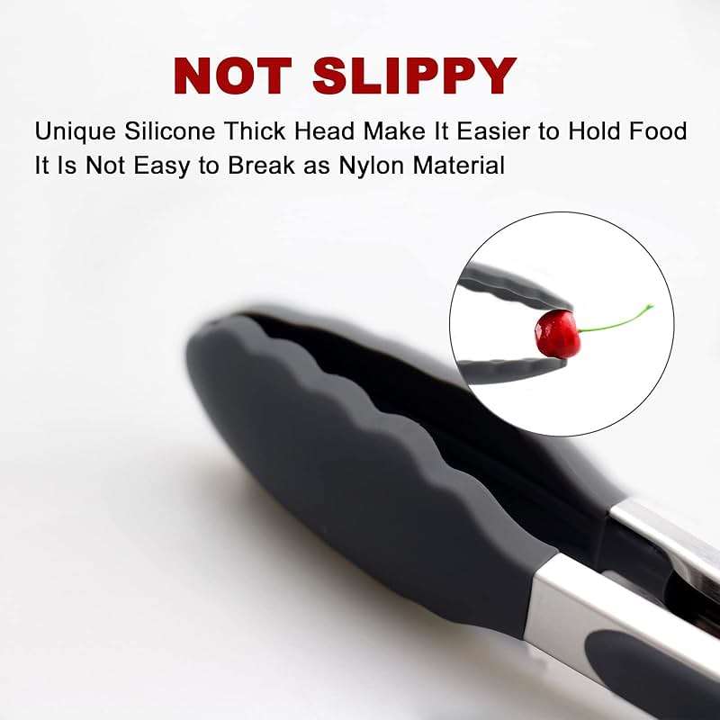 2 Pack Black Kitchen Tongs, Premium Silicone BPA Free Non-Stick Stainless Steel BBQ Cooking Grilling Locking Food Tongs, 9-Inch & 12-Inch - Image 4
