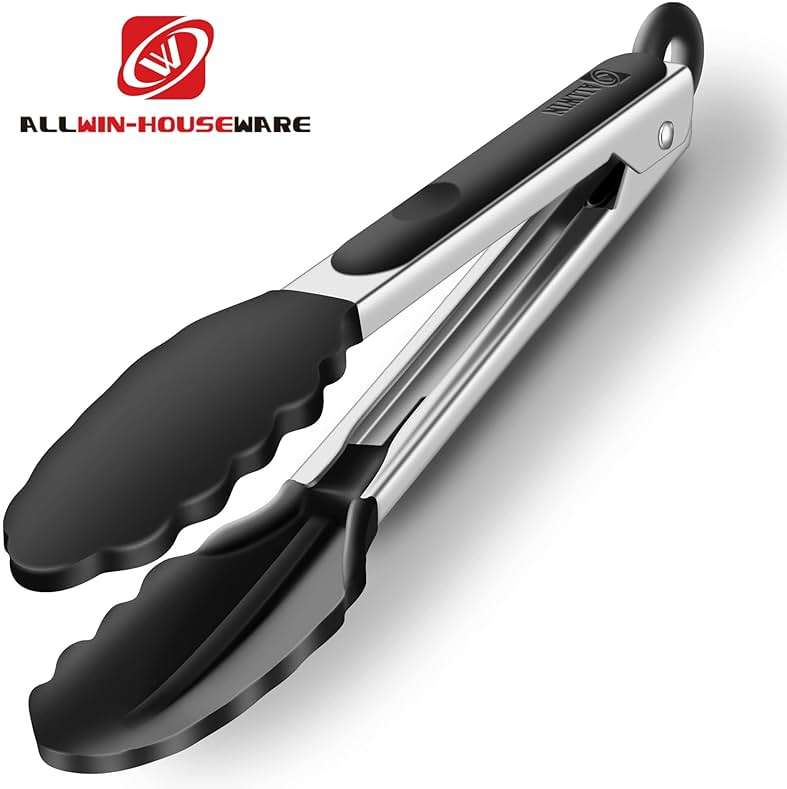 2 Pack Black Kitchen Tongs, Premium Silicone BPA Free Non-Stick Stainless Steel BBQ Cooking Grilling Locking Food Tongs, 9-Inch & 12-Inch - Image 7