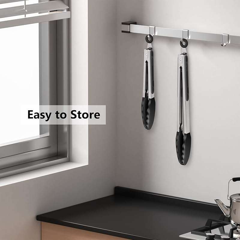 2 Pack Black Kitchen Tongs, Premium Silicone BPA Free Non-Stick Stainless Steel BBQ Cooking Grilling Locking Food Tongs, 9-Inch & 12-Inch - Image 8