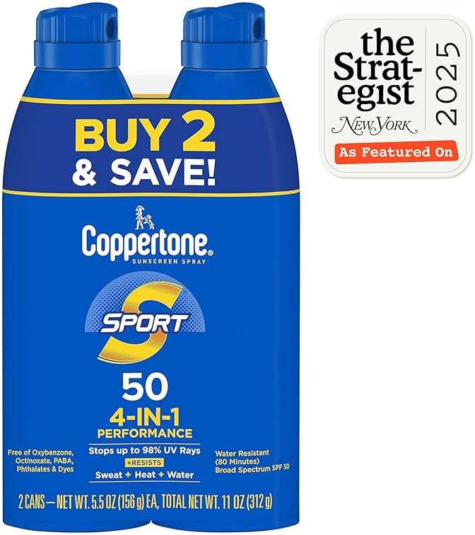 Coppertone Sport Sunscreen Spray SPF 50, Water Resistant Spray Sunscreen Pack, 5.5 Oz, Pack of 2 (Packaging May Vary) - Image 2