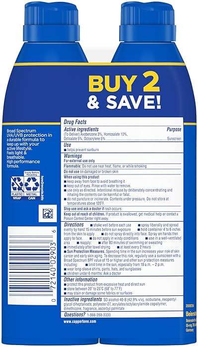 Coppertone Sport Sunscreen Spray SPF 50, Water Resistant Spray Sunscreen Pack, 5.5 Oz, Pack of 2 (Packaging May Vary) - Image 12