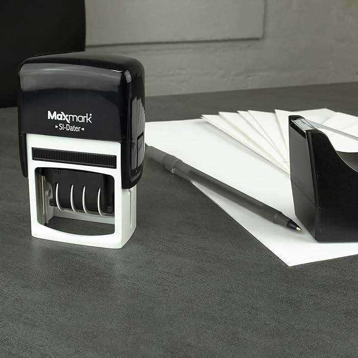 MaxMark Office Self Inking Date Stamp with Phrase Scanned - 2 Color Blue/Red Ink - Image 2