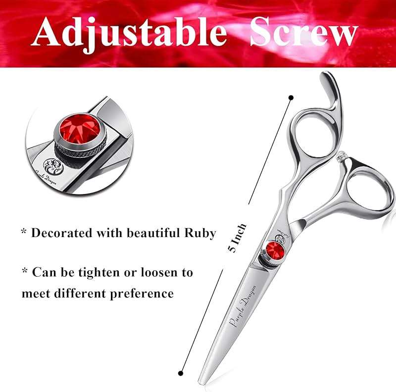 Purple Dragon 4.5/5.0 inch Silver Barber Hair Cutting Scissors/Shears with Bag- Perfect for Professional Hairstylist, Hairdresser (5.0 inch) - Image 4
