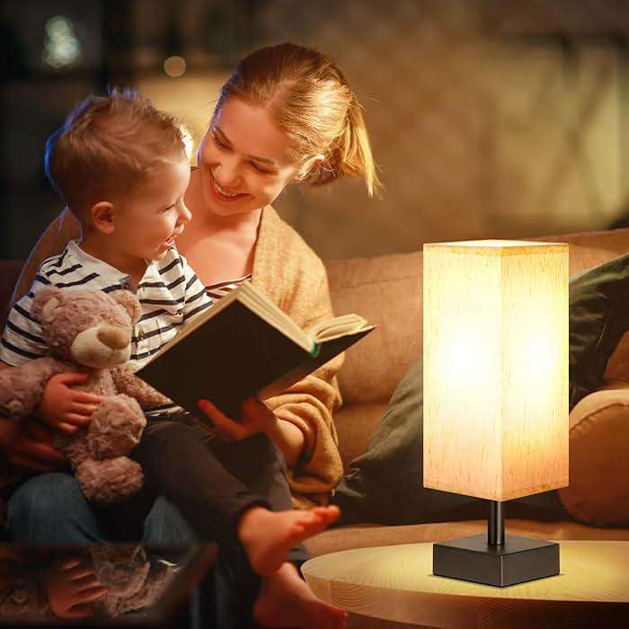 aooshine Small Table Lamp for Bedroom - Bedside Lamps for Nightstand, Minimalist Night Stand Light Lamp with Square Fabric Shade, Desk Reading Lamp for Kids Room Living Room Office Dorm - Image 3