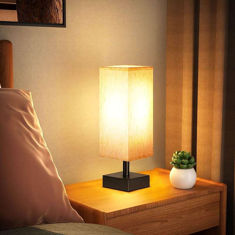 aooshine Small Table Lamp for Bedroom - Bedside Lamps for Nightstand, Minimalist Night Stand Light Lamp with Square Fabric Shade, Desk Reading Lamp for Kids Room Living Room Office Dorm - Image 4