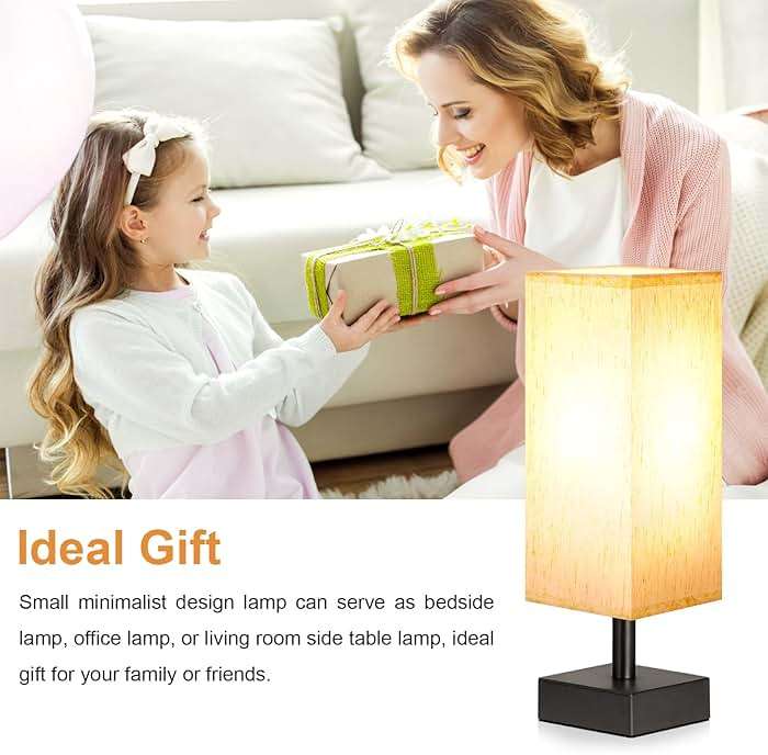 aooshine Small Table Lamp for Bedroom - Bedside Lamps for Nightstand, Minimalist Night Stand Light Lamp with Square Fabric Shade, Desk Reading Lamp for Kids Room Living Room Office Dorm - Image 5