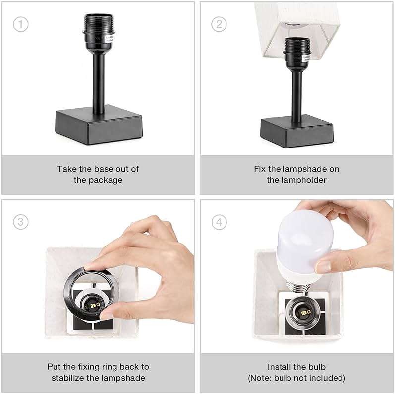 aooshine Small Table Lamp for Bedroom - Bedside Lamps for Nightstand, Minimalist Night Stand Light Lamp with Square Fabric Shade, Desk Reading Lamp for Kids Room Living Room Office Dorm - Image 8