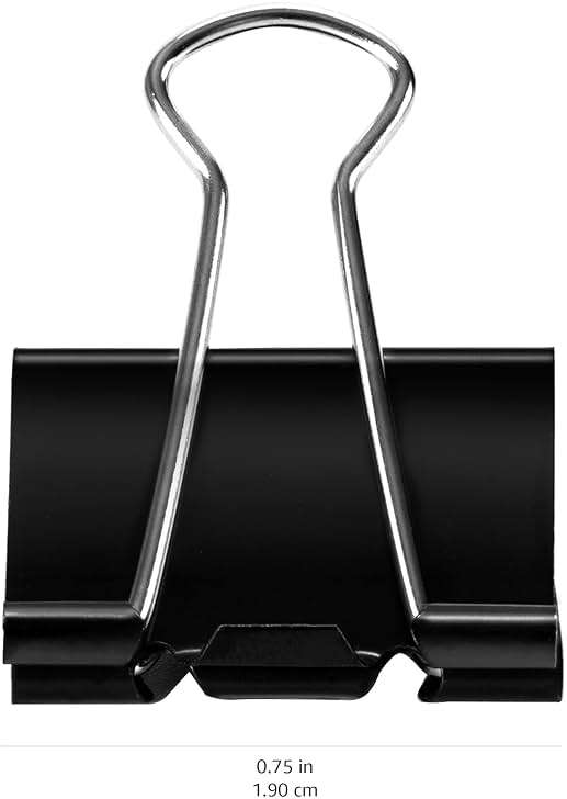 Amazon Basics Sturdy Binder Clips, Office Supplies, Small 0.75 in, Document Organizing, School Supplies, Black, 144 Count - Image 3