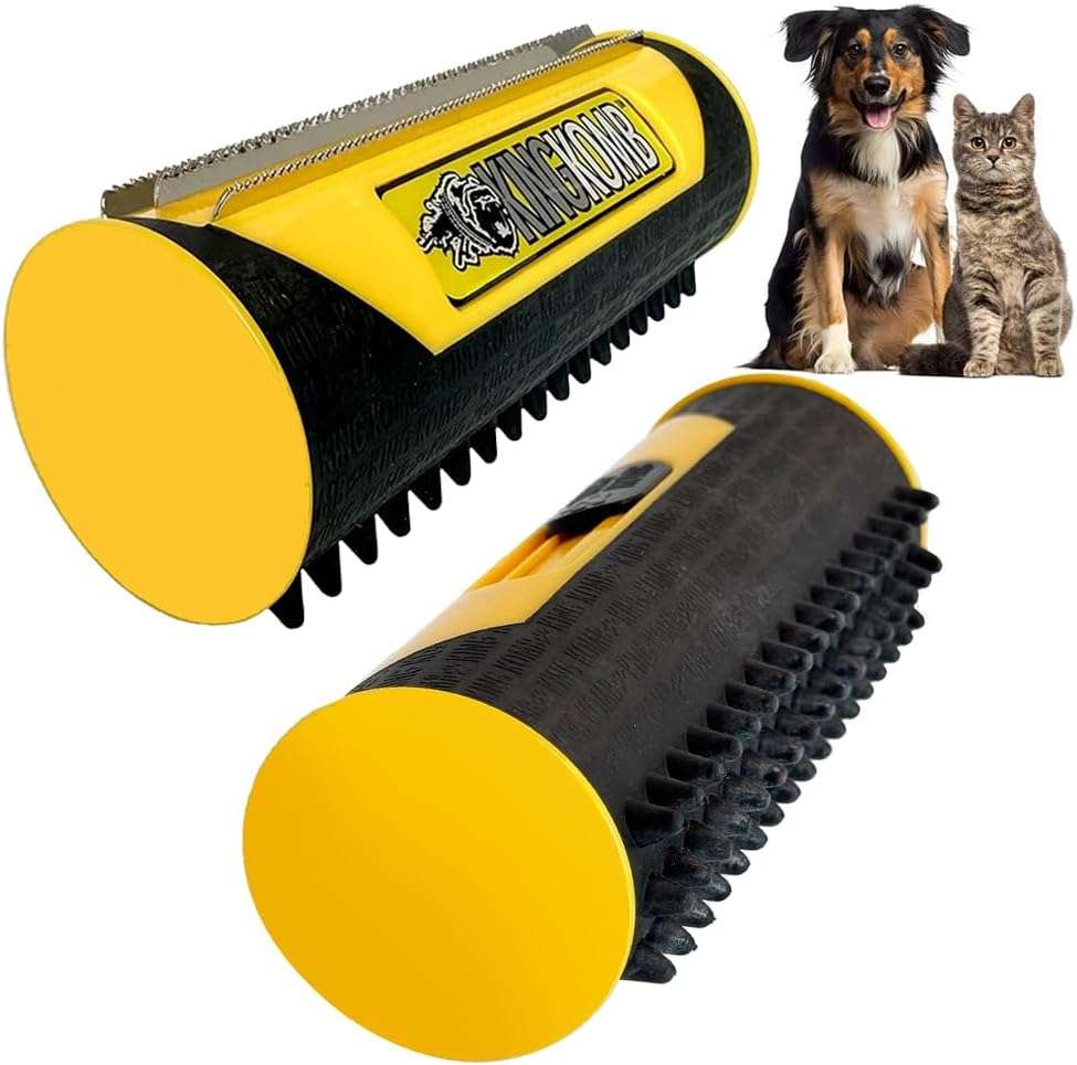 King Kanine Deshedding Dog Brush - Self Cleaning Deshedding Brush for Cats Dogs and Horses - Pet Comb for Grooming and Removing Loose Hair - Designed for Short to Medium Coats of All Stages - Image 1