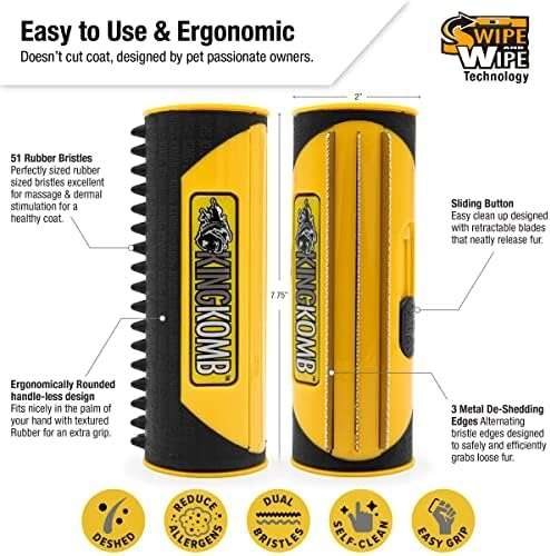 King Kanine Deshedding Dog Brush - Self Cleaning Deshedding Brush for Cats Dogs and Horses - Pet Comb for Grooming and Removing Loose Hair - Designed for Short to Medium Coats of All Stages - Image 2