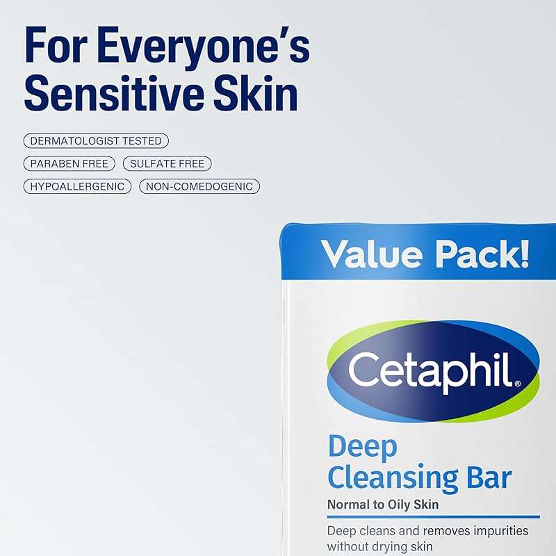 Cetaphil Bar Soap, Deep Cleansing Face and Body Bar, Pack of 6, For Dry to Normal, Sensitive Skin, Soap Free, Hypoallergenic, Paraben Free, Fragrance Free, Removes Makeup, Dirt and Oil - Image 6