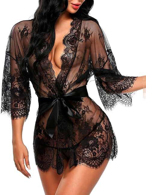 Avidlove Women's Lace Kimono Robe Babydoll Lingerie Mesh Nightgown S-5XL - Image 1