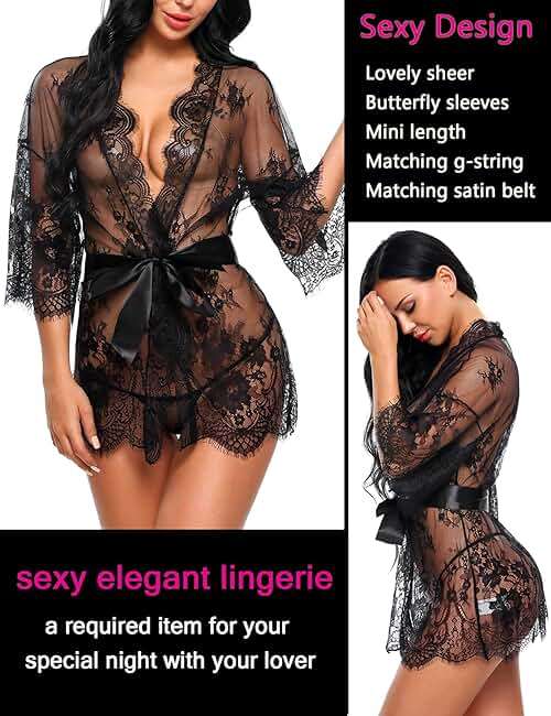 Avidlove Women's Lace Kimono Robe Babydoll Lingerie Mesh Nightgown S-5XL - Image 4
