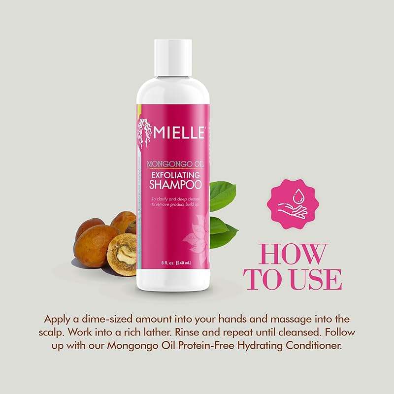 Mielle Organics Mongongo Oil Exfoliating Hair Shampoo - Sulfate-Free Shampoo & Scalp Exfoliator to Remove Dirt, Oil & Product Build-Up - Maintains Essential Moisture (8 Fl Oz) - Image 5