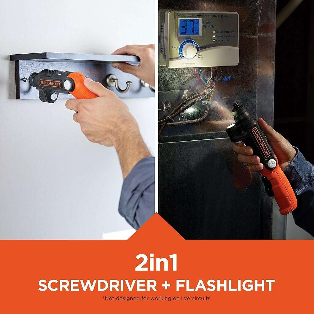 BLACK+DECKER Cordless Screwdriver with LED Light 4V MAX, Electric Screwdriver with 2 Pcs Bit Set (BDCSFL20C) - Image 12