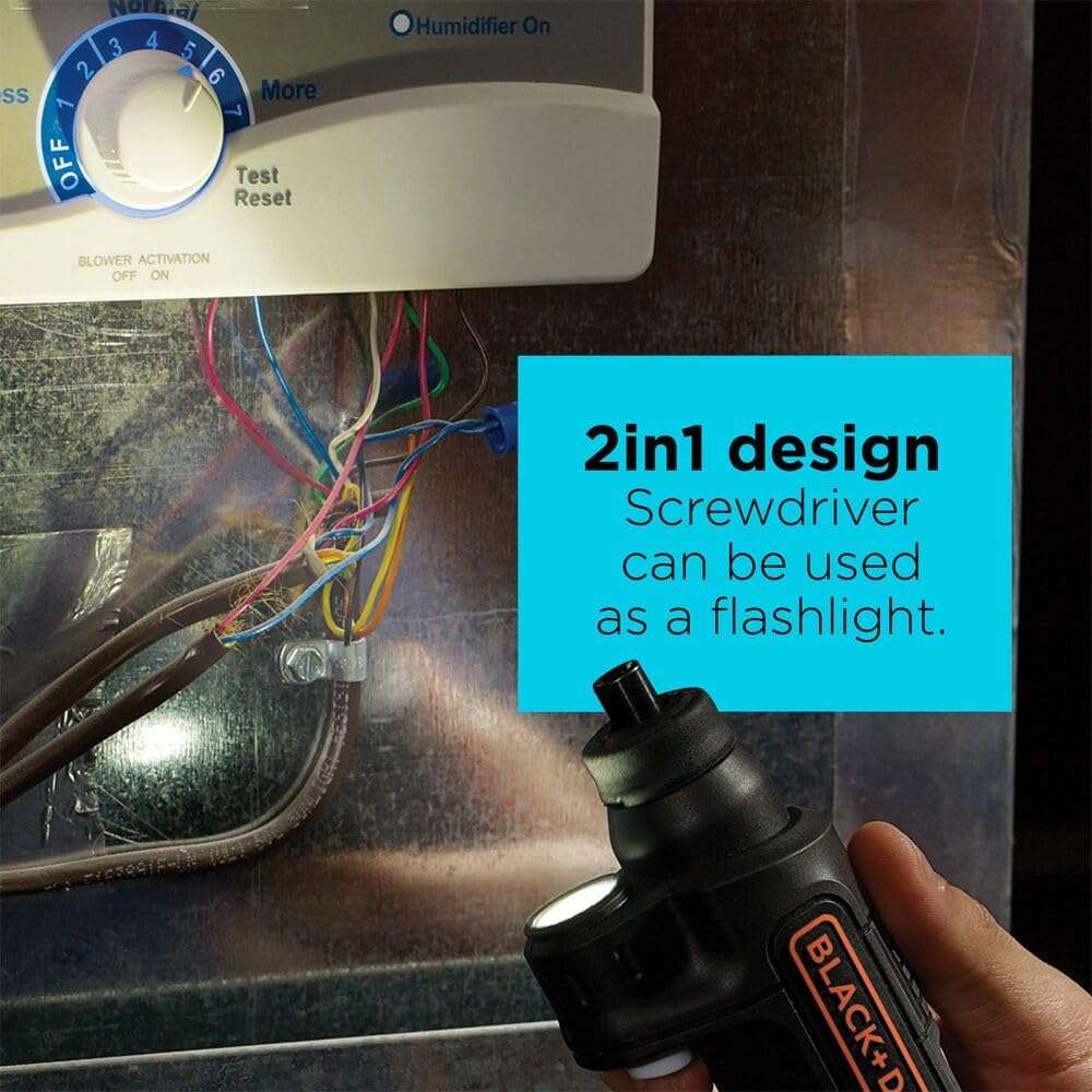 BLACK+DECKER Cordless Screwdriver with LED Light 4V MAX, Electric Screwdriver with 2 Pcs Bit Set (BDCSFL20C) - Image 7