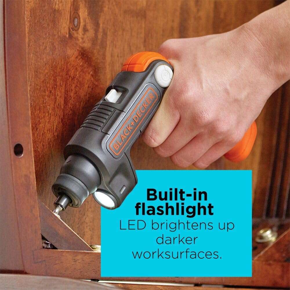 BLACK+DECKER Cordless Screwdriver with LED Light 4V MAX, Electric Screwdriver with 2 Pcs Bit Set (BDCSFL20C) - Image 9