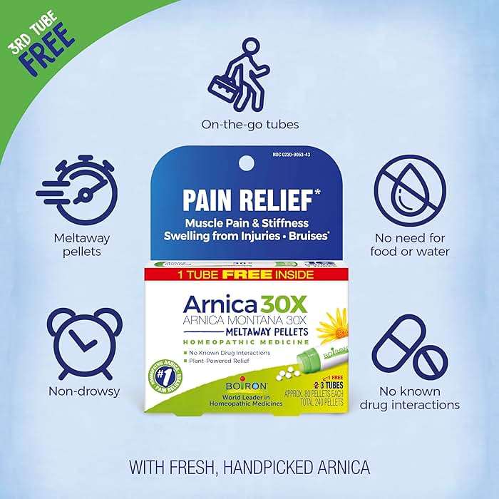 Boiron Arnica Montana 30X Homeopathic Medicine for Relief from Muscle Pain, Muscle Stiffness, Swelling from Injury, and Discoloration from Bruises - 3 Count (240 Pellets) - Image 3