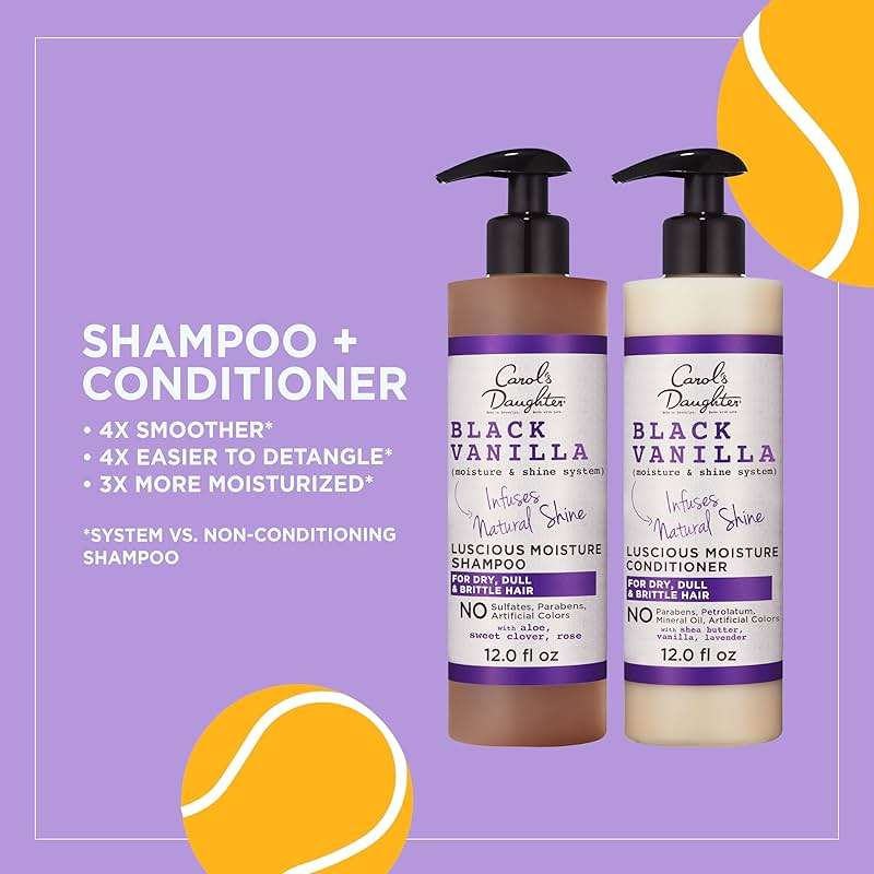 Carol's Daughter Black Vanilla Sulfate Free Shampoo and Conditioner Set for Curly, Wavy or Natural Hair, Moisturizing Hair Care for Dry, Damaged Split Ends, 1 Kit - Image 3