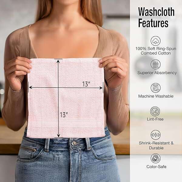 Luxurious Washcloths – Set of 12 – Size 13” x 13” – Thick Loop Pile Washcloth – Absorbent and Soft 100% Ring-Spun Cotton Wash Cloth – Lint Free Face Towel – Wash Cloths Perfect for Bathroom - Image 2