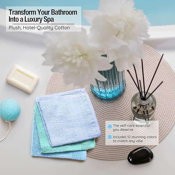 Luxurious Washcloths – Set of 12 – Size 13” x 13” – Thick Loop Pile Washcloth – Absorbent and Soft 100% Ring-Spun Cotton Wash Cloth – Lint Free Face Towel – Wash Cloths Perfect for Bathroom - Image 5