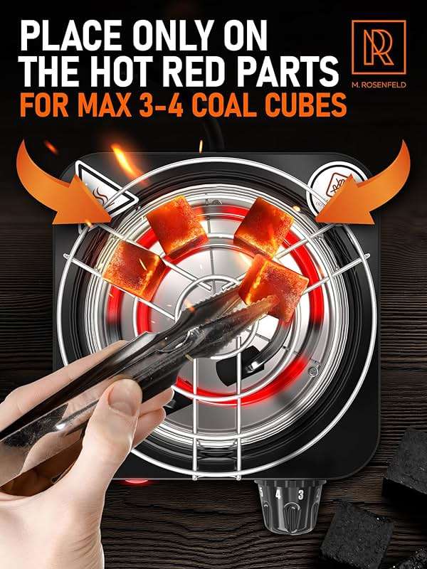 M. ROSENFELD Hookah Coal Burner 500W with Grid - Coal Burner for Hooka Cubes Black Heat Hookah Charcoal Burner Electric for Shisha with Grill & Free Hooka Tongs Hooka Stove - 304 Stainless Steel - Image 4