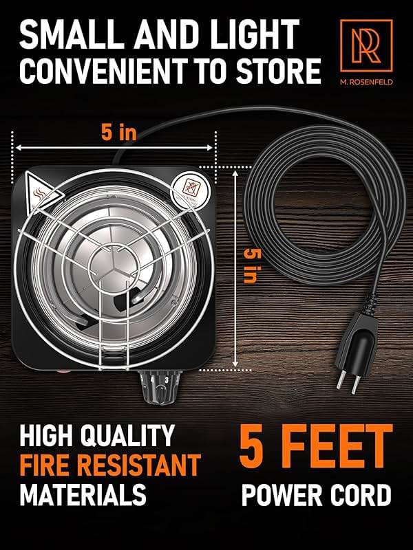 M. ROSENFELD Hookah Coal Burner 500W with Grid - Coal Burner for Hooka Cubes Black Heat Hookah Charcoal Burner Electric for Shisha with Grill & Free Hooka Tongs Hooka Stove - 304 Stainless Steel - Image 6
