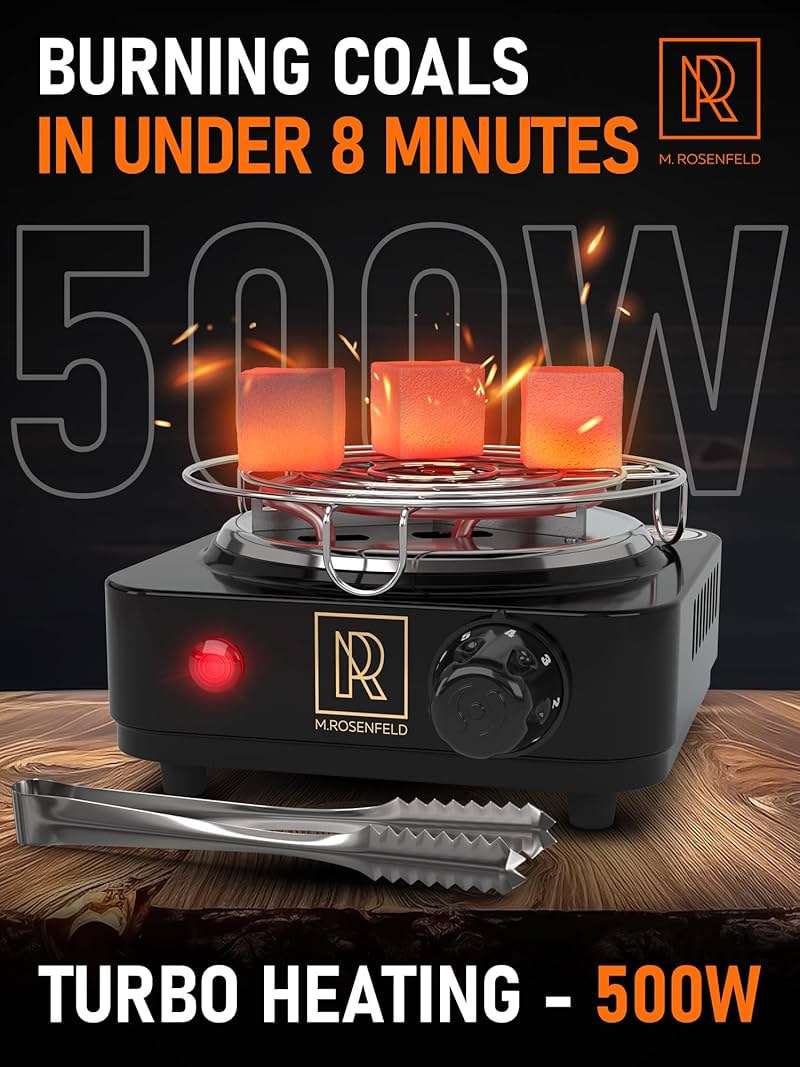 M. ROSENFELD Hookah Coal Burner 500W with Grid - Coal Burner for Hooka Cubes Black Heat Hookah Charcoal Burner Electric for Shisha with Grill & Free Hooka Tongs Hooka Stove - 304 Stainless Steel - Image 7