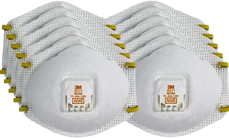 3M Particulate Respirator 8511, Pack of 10, N95, NIOSH APPROVED, Cool Flow Exhalation Valve, Disposable, Braided Comfort Strap, M Noseclip, Personal Protective Equipment - Image 1