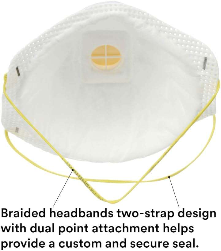 3M Particulate Respirator 8511, Pack of 10, N95, NIOSH APPROVED, Cool Flow Exhalation Valve, Disposable, Braided Comfort Strap, M Noseclip, Personal Protective Equipment - Image 3